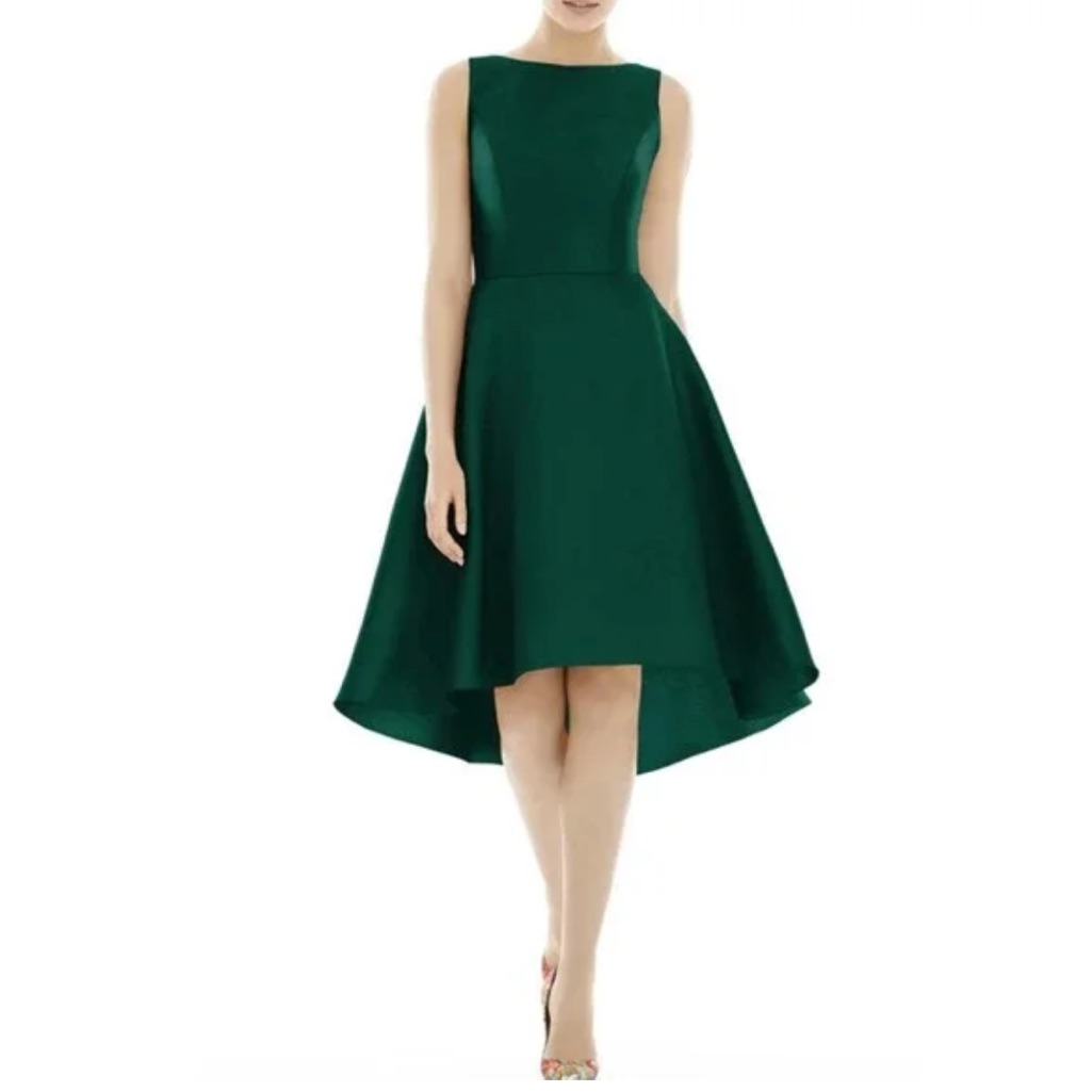 Alfred Sung High Low Cocktail Dress In Hunter Green | Size 2